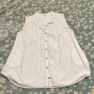 Free People White Ruffle-Trim Sleeveless Button Blouse